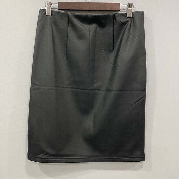 LOFT NWT M Black Vegan Leather Pull On Mini Pencil Skirt Gothic Office Siren - Picture 2 of 13